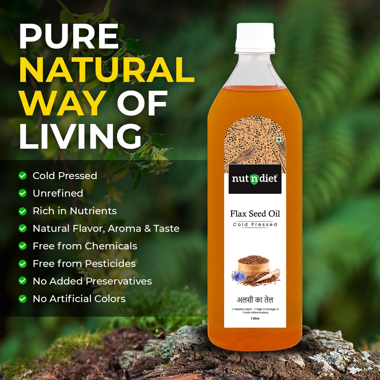 nutndiet Cold Pressed Flaxseed Unrefined Oil 100ml Glass Bottle | Alsi Ka Tel | Pure Omega 3-Rich for Heart Health & Immunity | Multipurpose Oil - Image 7 thumbnail