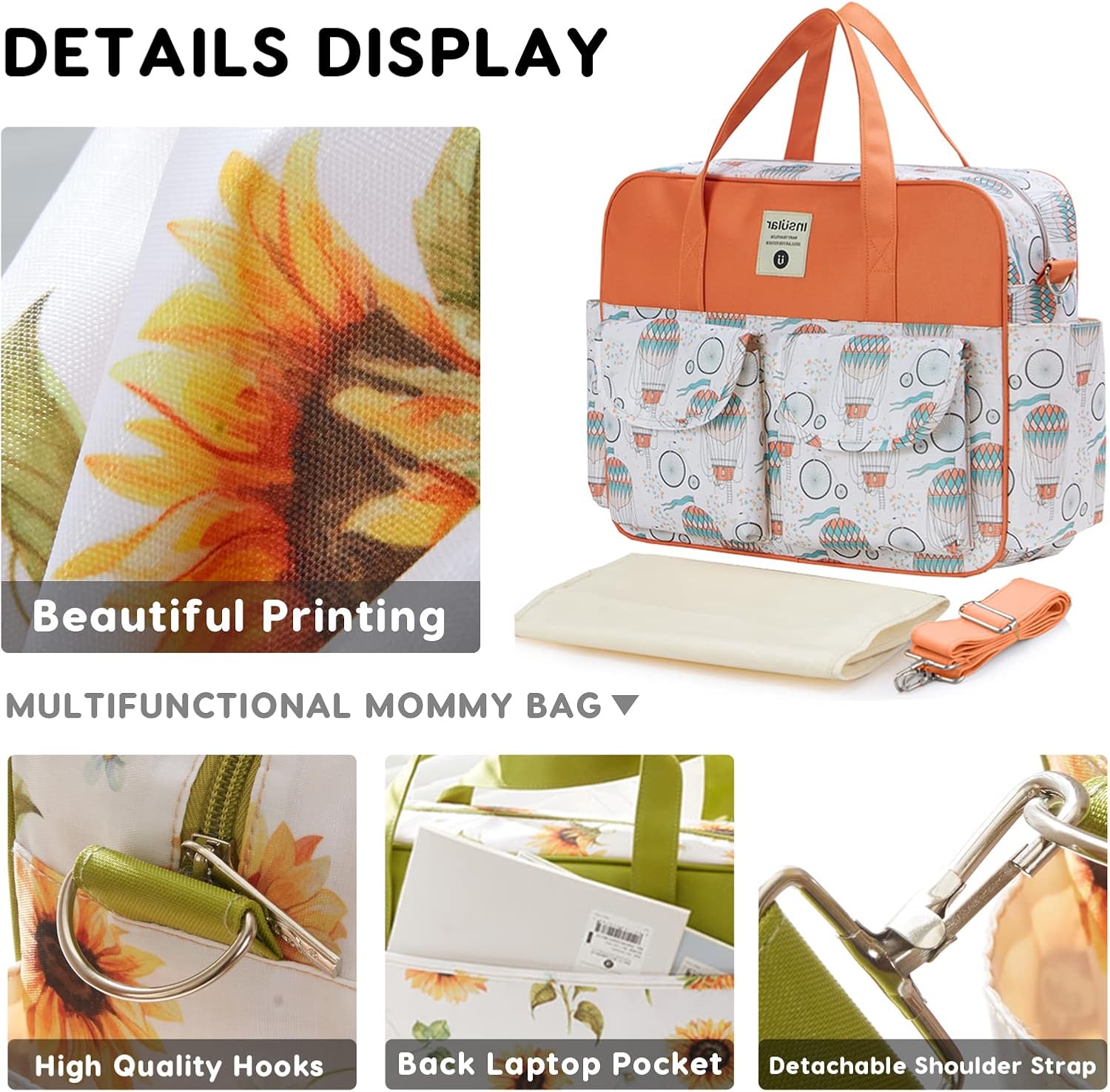 SONARIN Stylish Large Capacity Diaper Bag Tote,Waterproof Nappy Changing Bag Satchel Messenger Bag Portable Travel Mommy Bag