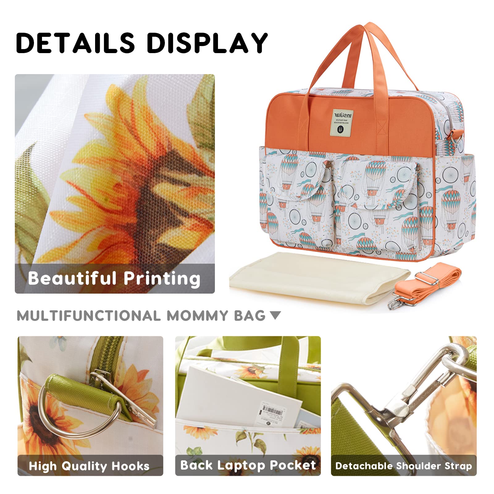 SONARIN Elegante Grande Capacità Borsa Fasciatoio per Neonato,Borsa per il Cambio Borsa a Tracolla Borsa per Pannolini da Viaggio Portatile Impermeabile con Spalline & Fasciatoio
