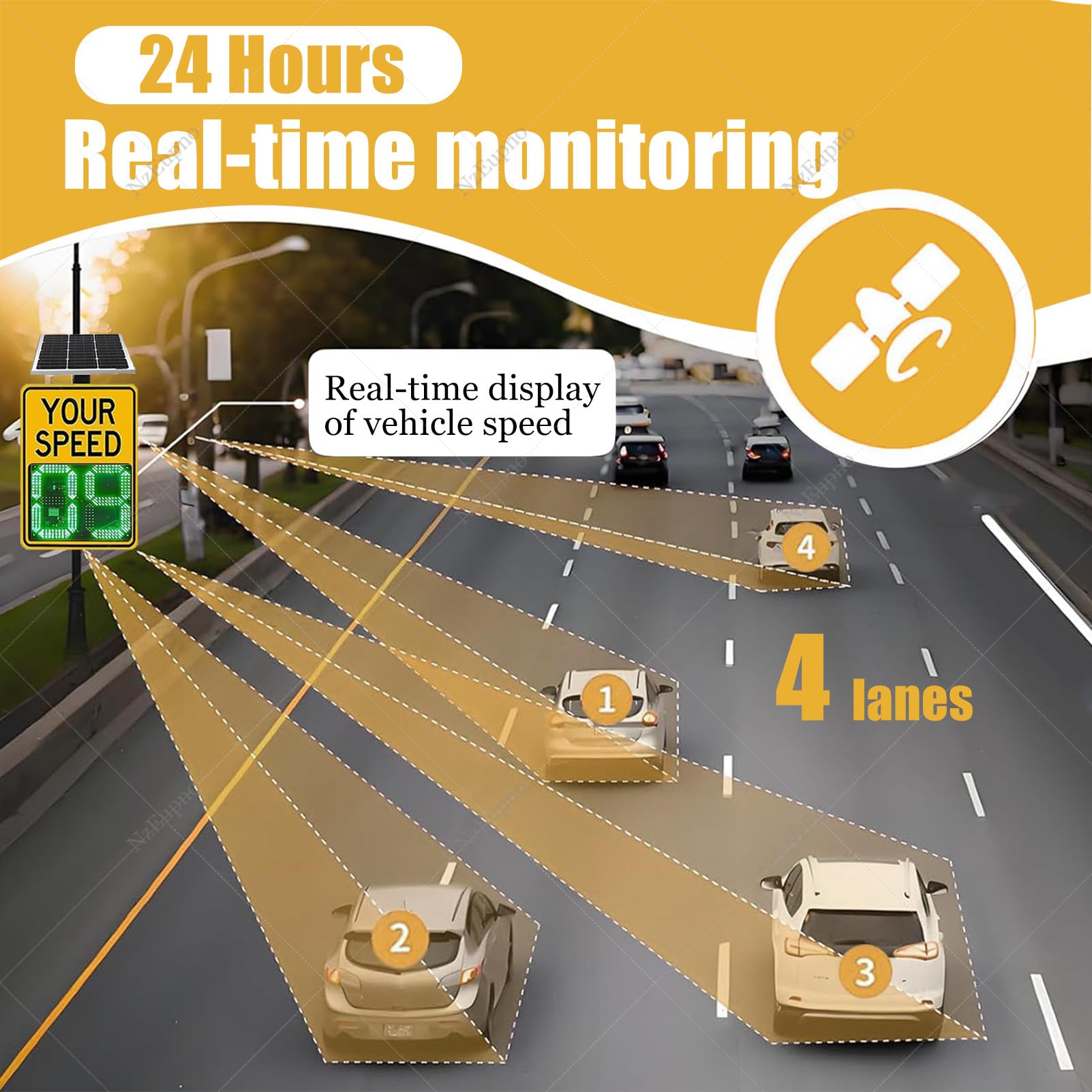 SeñAl De TráFico Con Radar Y Control Remoto, Resistente Al Agua, Con Indicador Solar Y Sensor De Velocidad, Detector De LíMite De Velocidad Para La Seguridad Vial En Calles Y Barrios Yellow-20''×27''