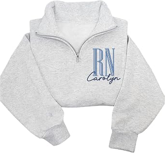 NANI Personalized Nurse Quater Zip Embroidered Sweatshirt, Custom RN CNA ICU MSN, Graduation For Nurse