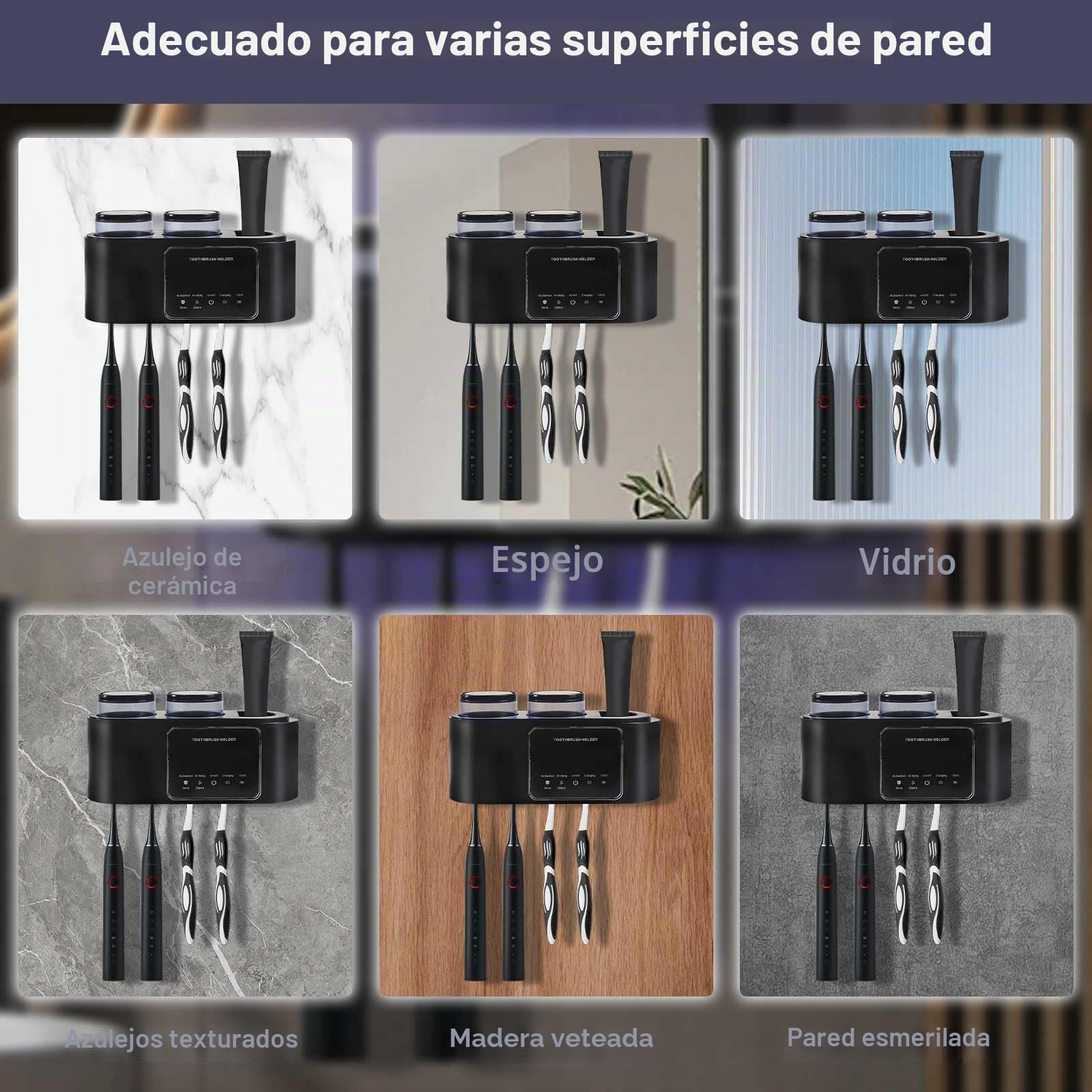 Desinfectante para Cepillo de Dientes UV para 4 Cepillos de Dientes, Esterilizador para Cepillo de Dientes Recargable por USB, Función de Temporizador Soporte Cepillos de Dientes para Baño