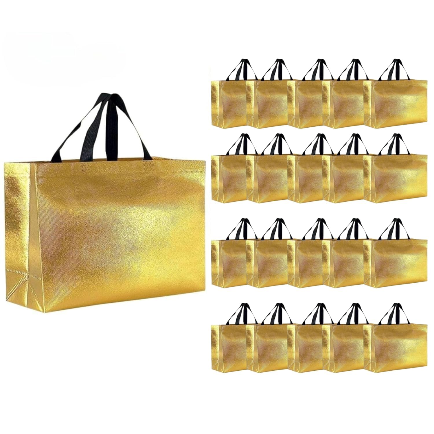 Havenza Gift Bag Large Size Pack of 10 : L17 x W5 x H12 inch|Resuable Non-Woven Shiny Metallic Laminated|Haldi Return Gifts, Jute Bags for Return Gift,Return Gift For Birthday - Golden-image-16