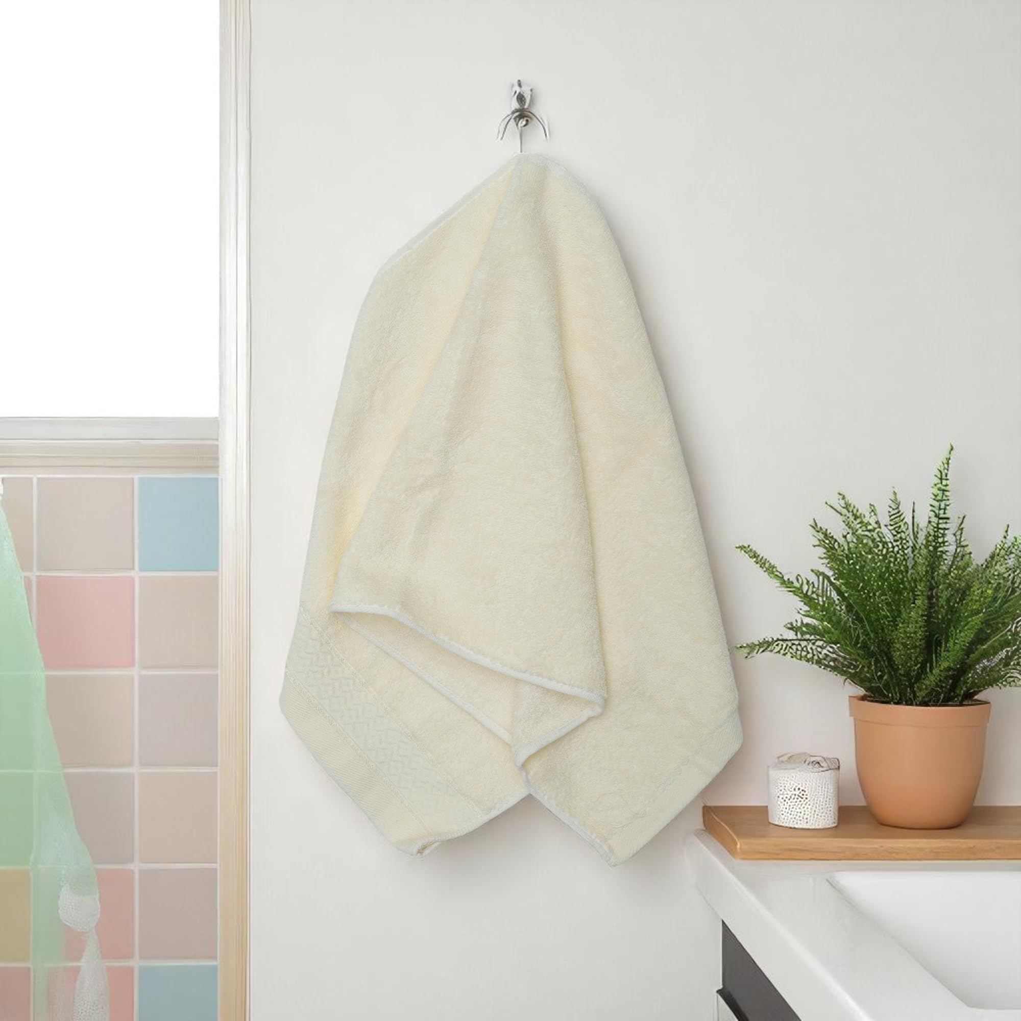 1 Pcs Towels Water Ripple Texture Bath Towel Microfiber Bamboo Fiber Light Yellow 33x74cm