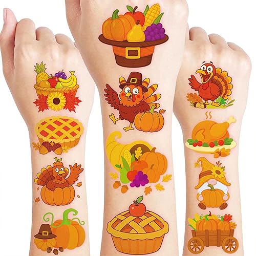 96 piezas de tatuajes temporales precortados de calabaza de hojas de otoño de Hello Fall para niños  Bonitos recuerdos de fiesta de cumpleaños
