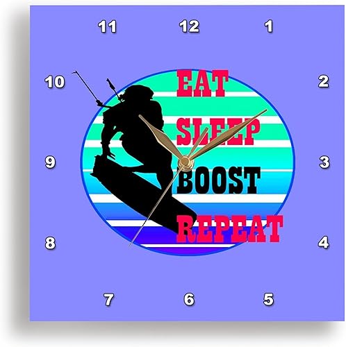 3dRose, Eat Sleep Boost Repeat Female Kitesufer Retro Sunset 3, 10x10 Wall Clock