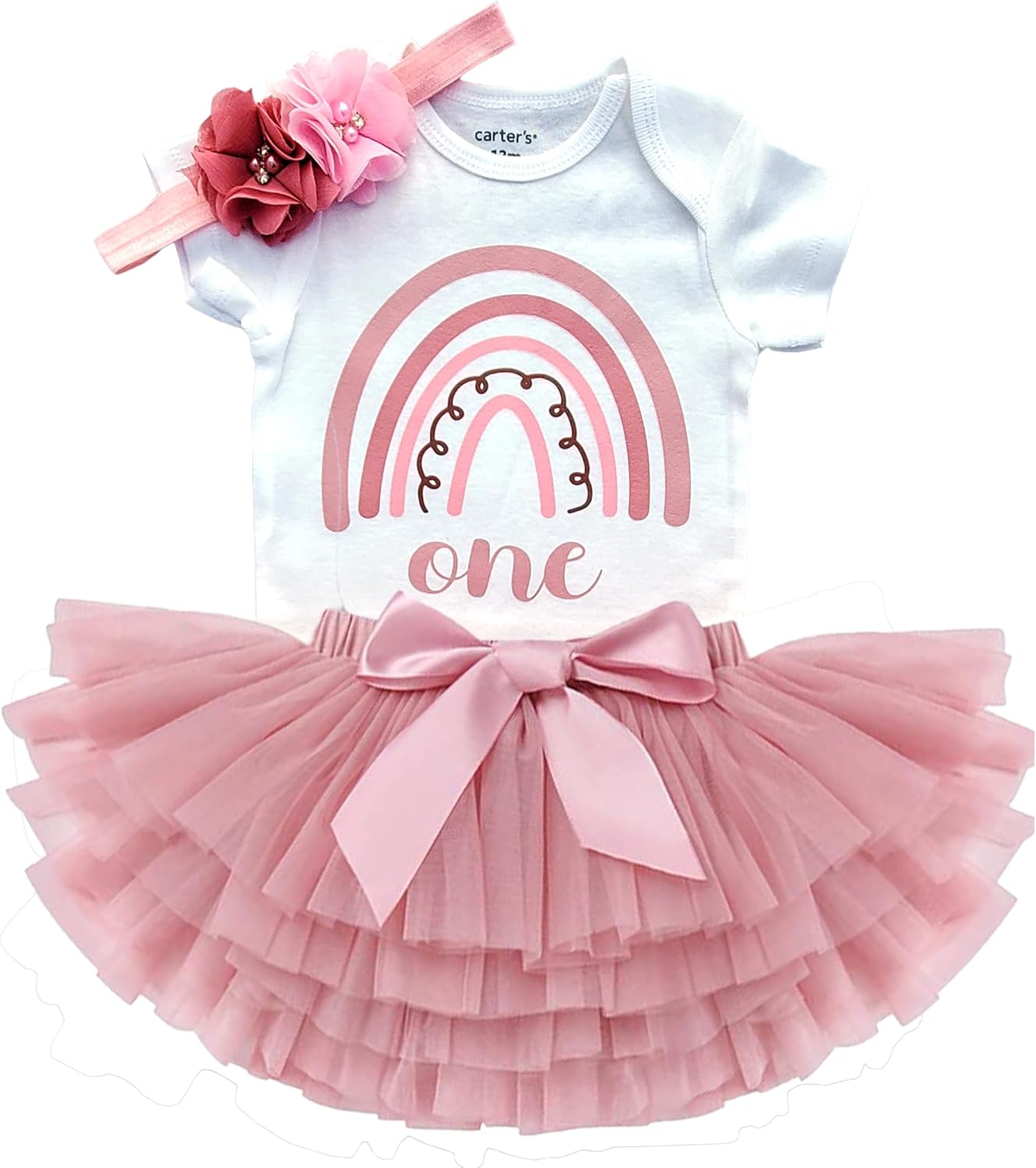Luke and Lulu 1st First Birthday Baby Girl Tutu Outfit - Onederful - Rainbow Rose Boho Chic - Long & Short Sleeve