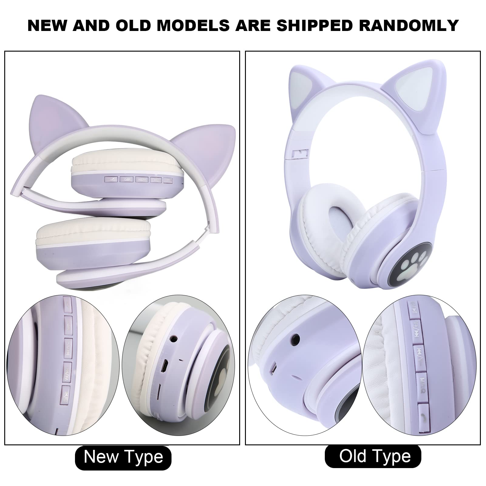 Cyrank Auriculares Inalámbricos, Auriculares Bluetooth 5.0 Lindos Auriculares para Juegos con Orejas De Gato con Luz LED Auriculares Inalámbricos para Juegos(Púrpura)