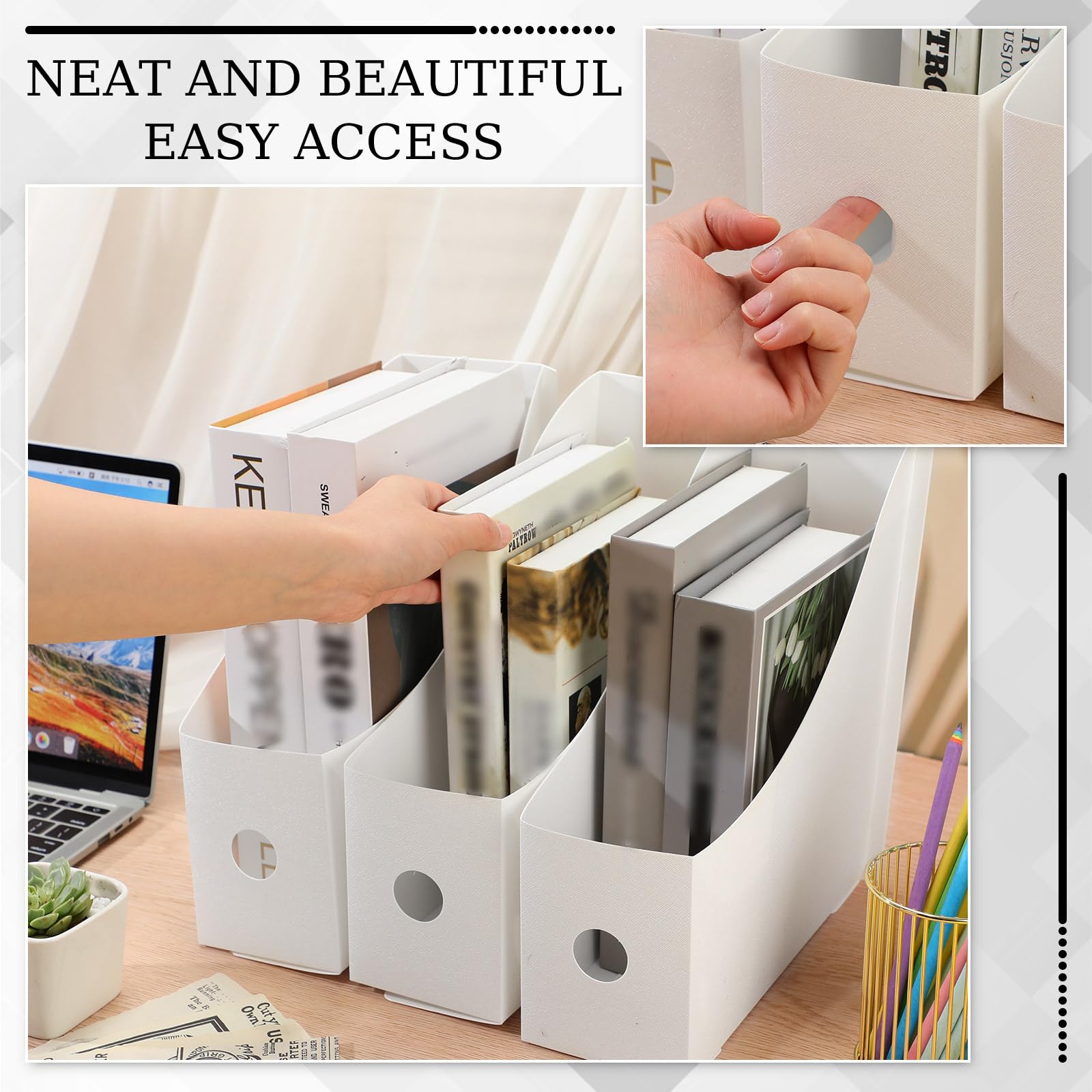 Geyee 12 Pack Magazine File Holder Plastic Desk Organizer Magazine Holder Heavy Duty Magazine Storage Magazine File Boxes Magazine Rack for Home Storage and Office Organization (White)