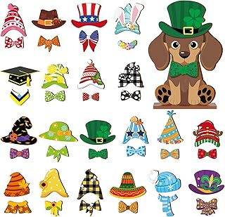 42 Pcs St Patrick's Day Small Interchangeable Dog Holiday Decor Seasonal Table Sign Farmhouse Rustic Magnetic Desk Accessories Wooden Home Office Room Welcome Tiered Tray Decoration Gift