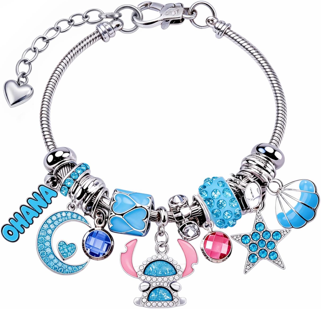 Blue Ocean Charm Bracelet for Women Stainless Steel Adjustable Bracelet with Ocean Inspired Charms Trendy Fashion Jewelry Gift