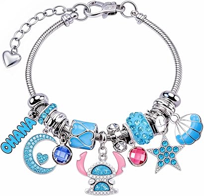 Blue Ocean Charm Bracelet for Women Stainless Steel Adjustable Bracelet with Ocean Inspired Charms Trendy Fashion Jewelry Gift