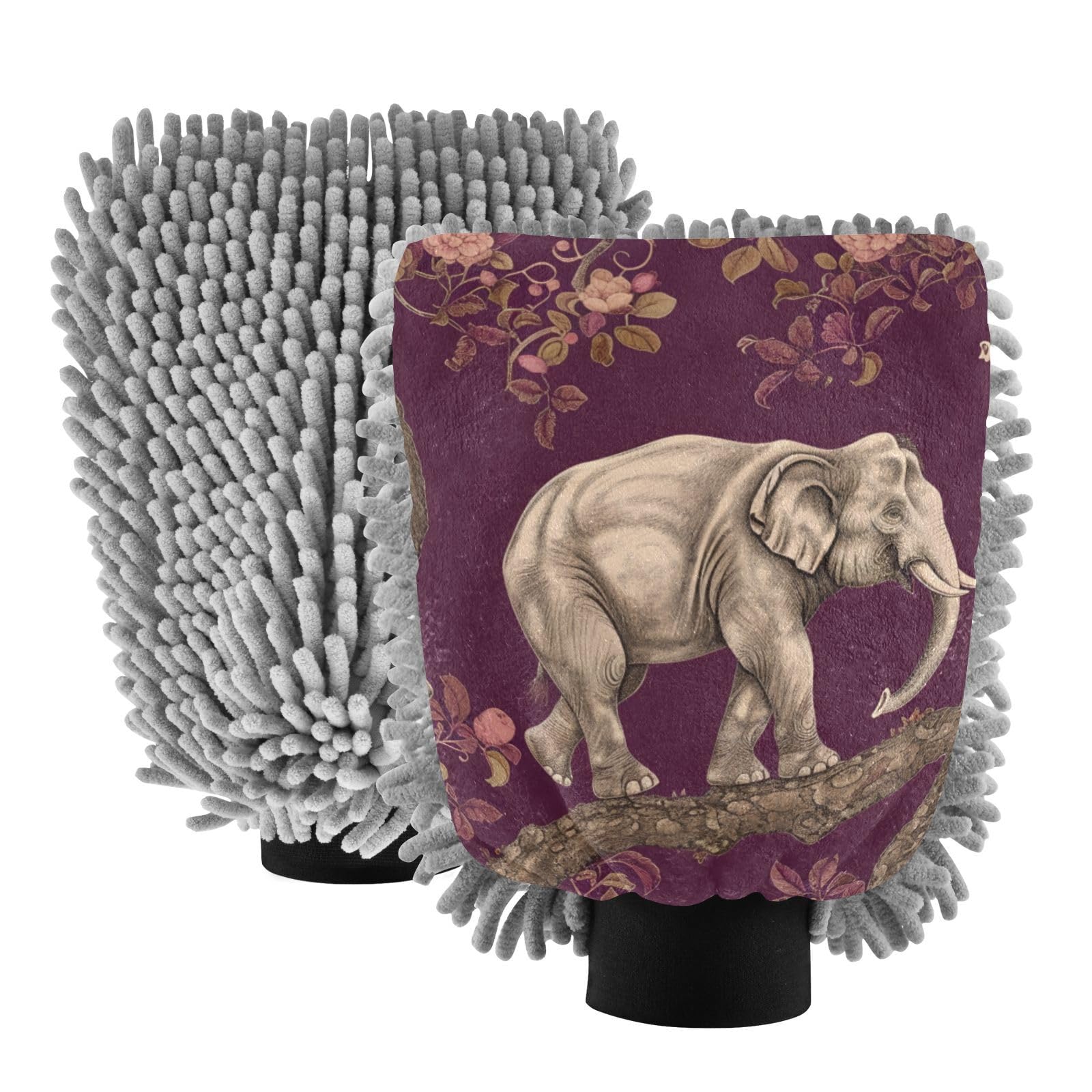 IOACIY Absorbent Microfiber Car Wash Drying Mitts, 2 Pack, Scratch-Free & Lint-Free, Rich Foam, Highly Absorbent, Double Sided, Wash Mitt Perfect for Car Washing, L, Elephant (7)