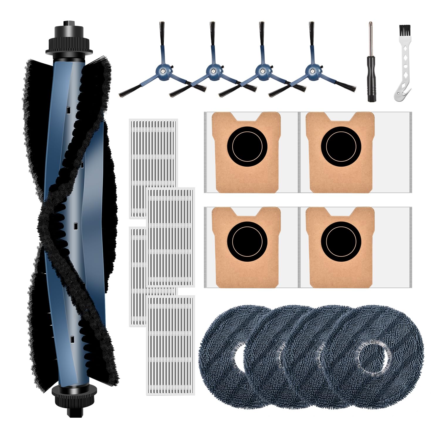 YSKMLOLP Omni C20 Accessory Kit, 19pc Replacement Parts Kit for Eufy Omni C20 Vacuum Cleaner, Including Brush, Dust Bags, Mop Pads, HEPA Filters, Side Brushes, Cleaning Brush, Screwdriver