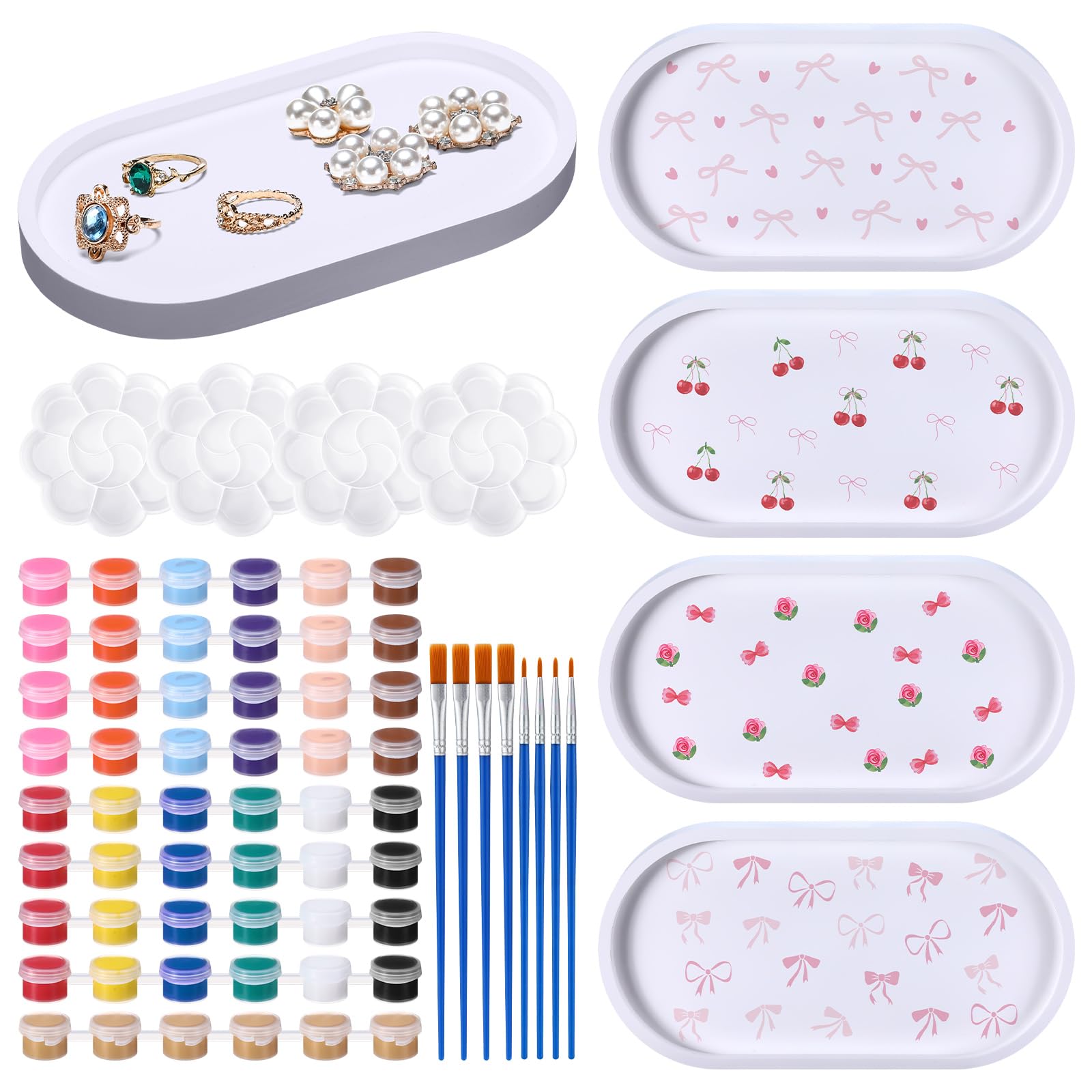 MotiMind 4 Set Ceramics to Paint Oval Jewelry Tray Ready to Paint Your Own Ceramic Ring Dish Holder DIY Unpainted Plaster Trinket Dish Paintable Tray