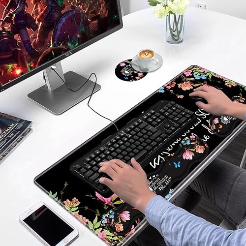 Miniatura 7 de Juego de reposamuñecas ergonómico para teclado y alfombrilla para mouse, alfombrilla grande de escritorio para juegos de 31.5 x 11.8 pulgadas con