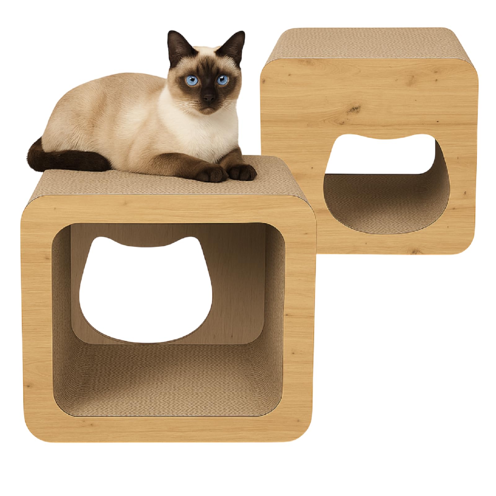 QLS Kratzmatte ratzmöbel 3in1 – aus Wellpappe 38×39×39 cm, Liege Höhle Eiche