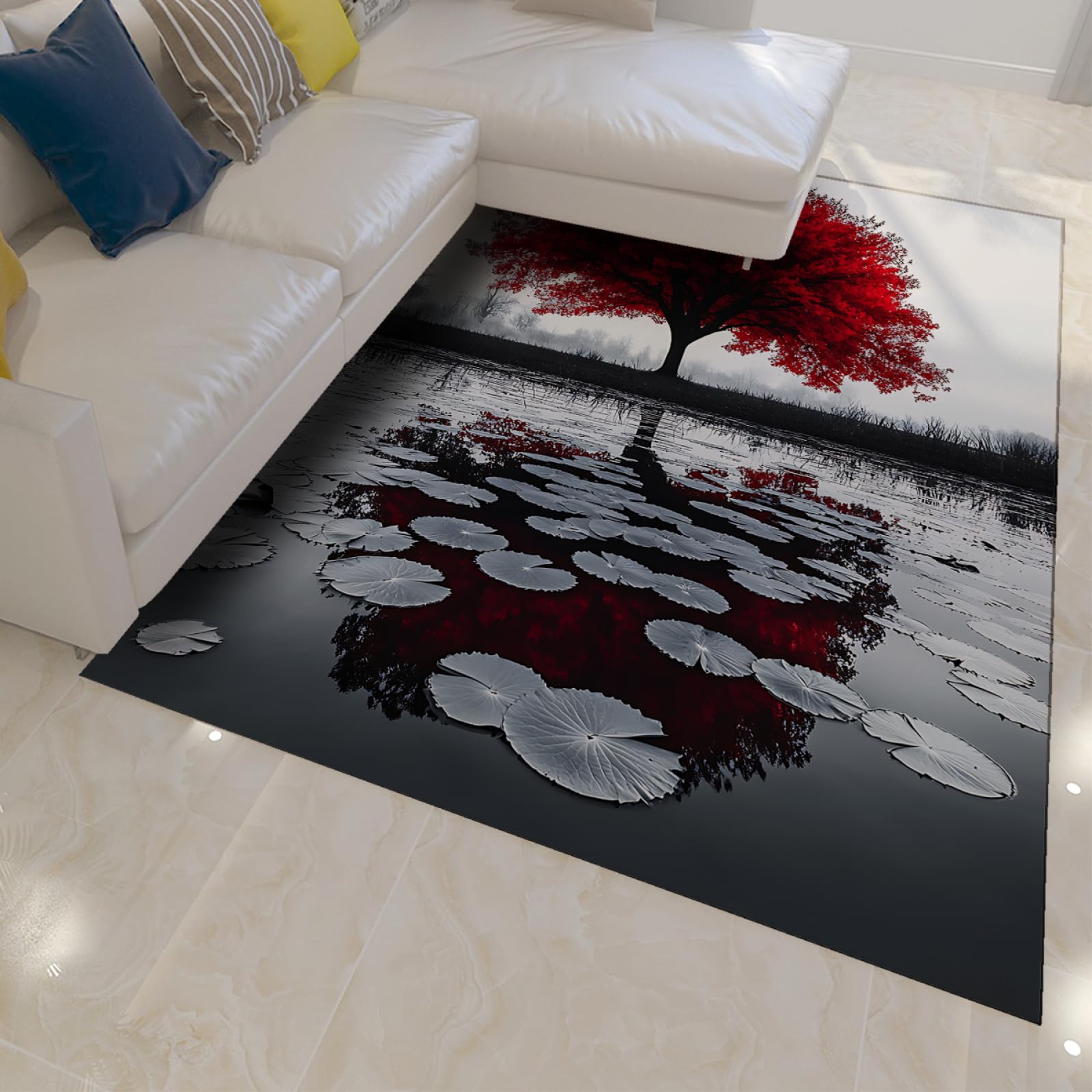 Tappeti per l'area delle ninfee Tappeto sottile per laghetto di riflessione dell'acero rosso per soggiorno Camera da letto Spa Yoga Room Tappetino antiscivolo per porta d'ingresso 100 x 200 cm