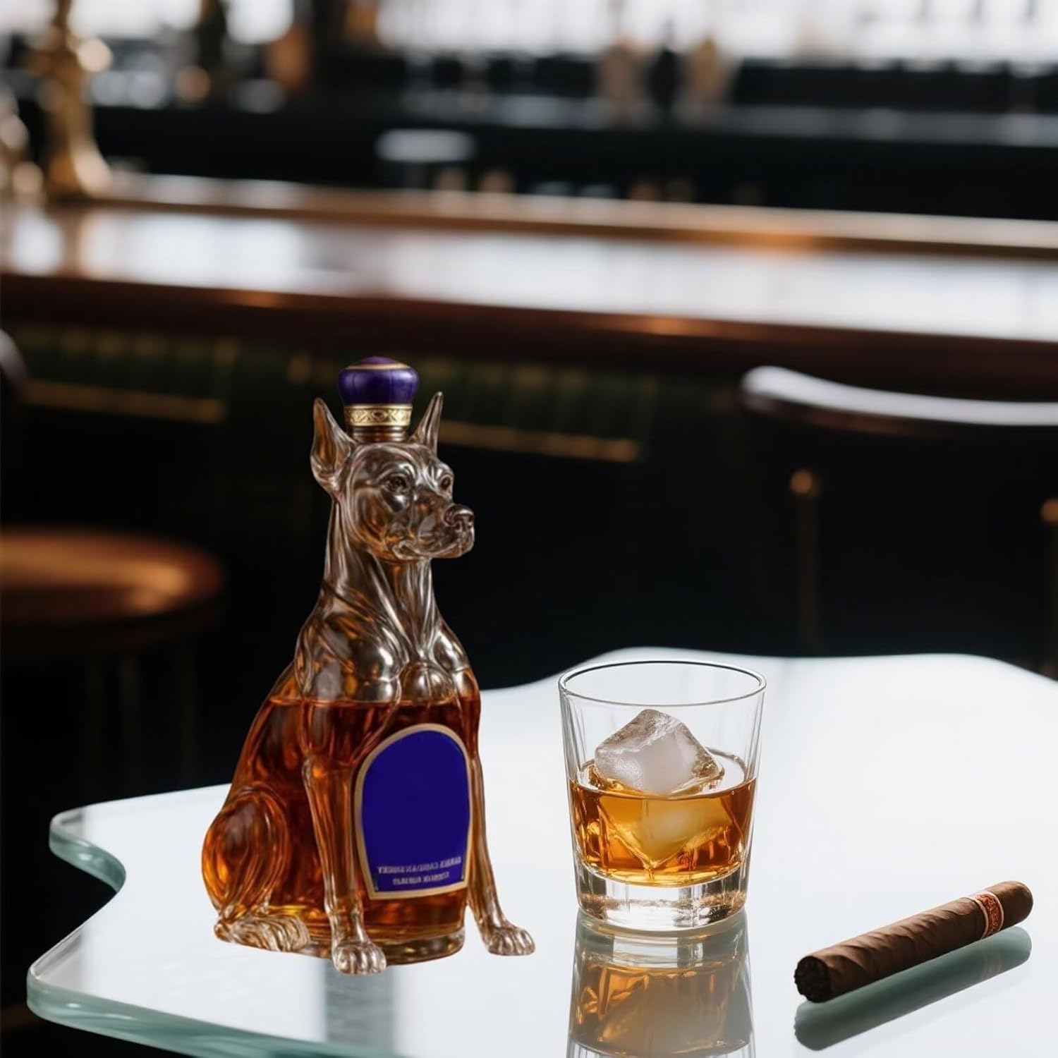 300ML ウィスキ一デカンタ ウイスキーボト ワインデカンタ アート置物 - 3Dハウンドシェイプウイスキーワインボトル彫刻、ノベ