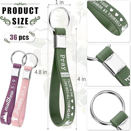Miniatura 2 de 36 llaveros de la Biblia cristiana con escritura, versículos de silicona inspiradores, llaveros religiosos, regalo para la iglesia, Con color
