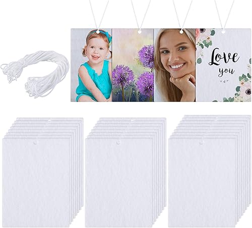 25 hojas de ambientador de sublimación para automóvil, hojas colgantes perfumadas de fieltro, hojas aromáticas blancas con cuerda elástica para