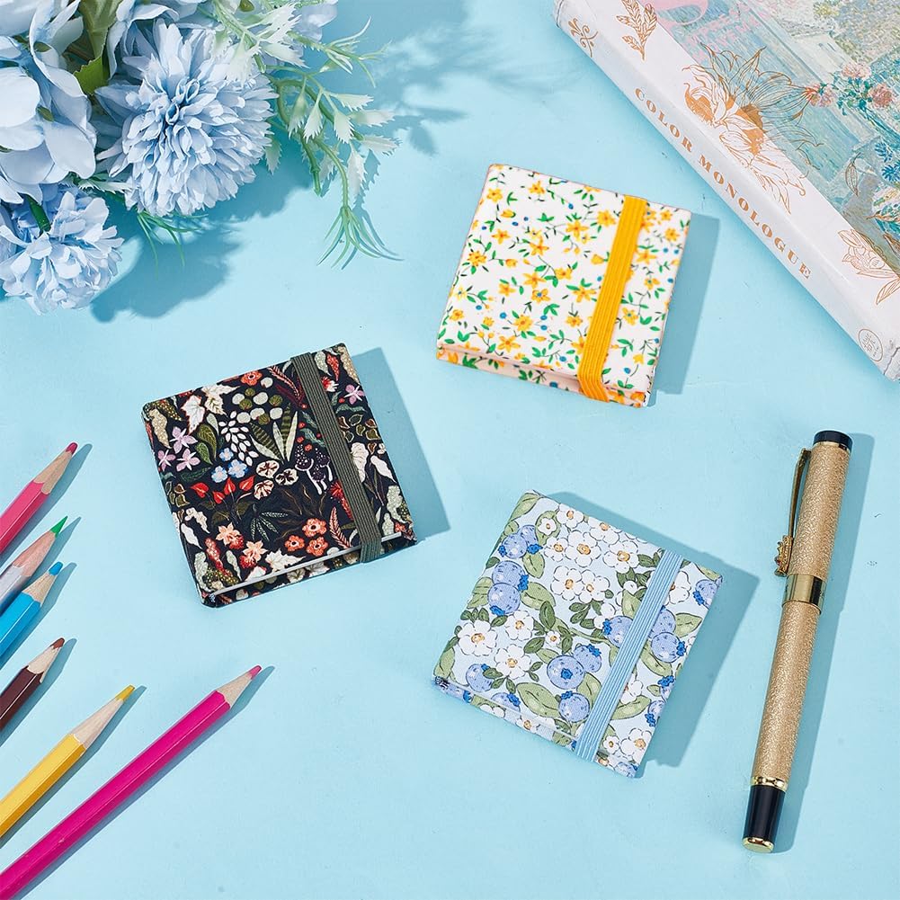 PLIGREAT 3 Pcs Mini Watercolor Sketchbook, 2.4×2.4 Inch Portable Fabric Cover Floral Sketch Book Small Square Watercolor Journal Textured Drawing Papers Travel Art Sketch Book, 3 Styles image 5