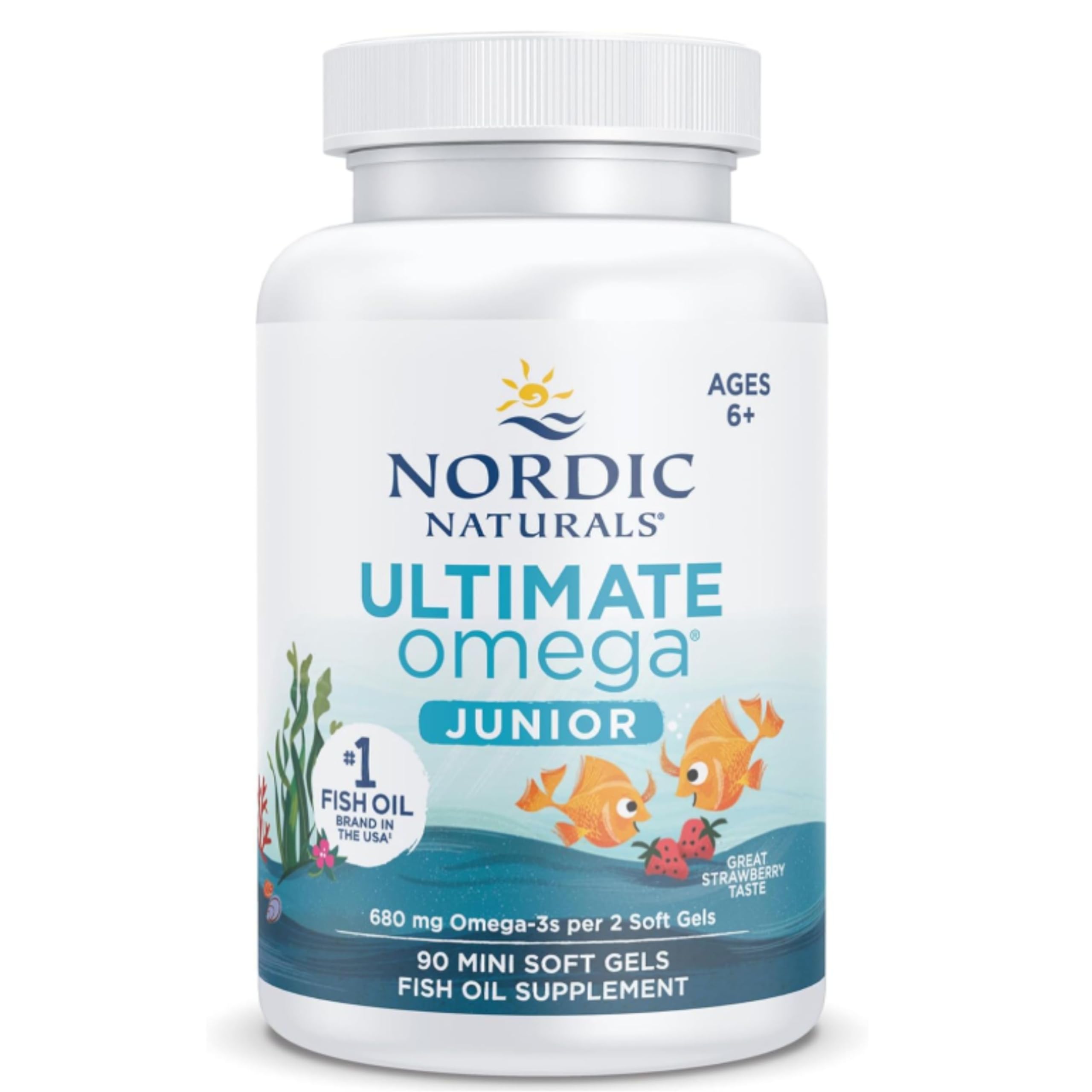 Nordic Naturals Ultimate Omega 3 JR, 680 mg Omega-3-Fischöl für Kinder, Erdbeergeschmack mit EPA und DHA, 90 Weichkapseln, laborgetestet, sojafrei, glutenfrei, natürlich leicht zu schlucken