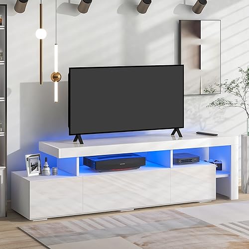 Miniatura 2 de Bellemave Soporte de TV LED UV Centro de entretenimiento de alto brillo con gabinetes y estantes, mesa consola de TV de madera con luz de 16 colores