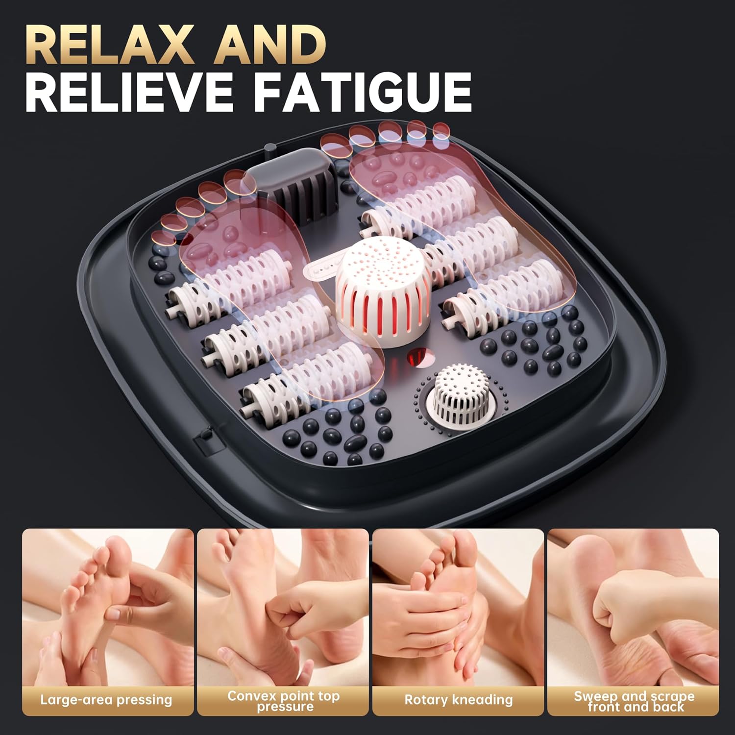 Deluxe Foot Bath Massage Spa with Temperature Control, Electric Heated Foot Soaking Tub for Professional Pedicure Foot Spa Massager with Bubbles, Remote Control and Shiatsu Rollers Black - Image 4