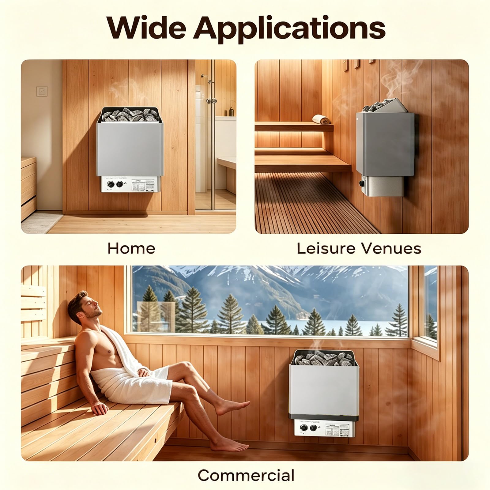 3-9KW Estufa Sauna Eléctrico 220V Calentador Sauna de Vapor Seco con Controlador Interno y Temporizador para Casa Hotel Sala de Sauna SPA Cuarto de Baño 4.5KW