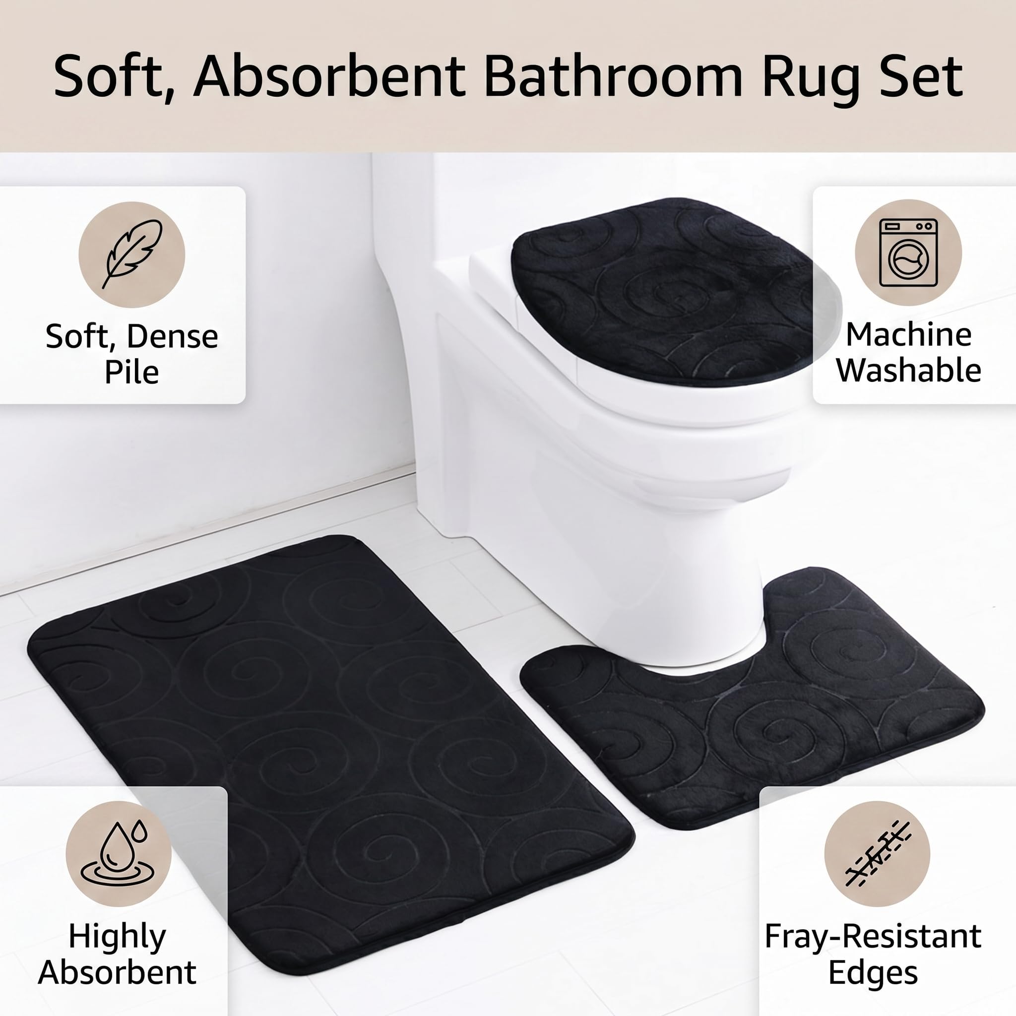 Garosa Badvorleger-Set, 3-teilig, rutschfest, Polyesterfaser, Wasserabsorbierend, 50x80cm, 50x40cm, 45x38cm, mit Toilettendeckelabdeckung