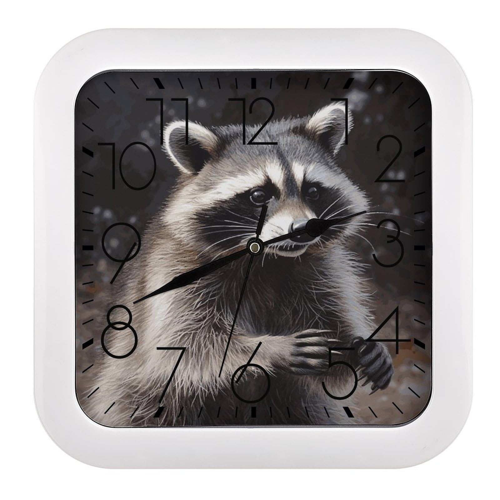 LDGSUPH Raccoon Wall Clock Silent Non-Ticking Modern Clock Personalized Vintage Square Clocks for Travel Office Kitchen Home Decorative Clocks 10.2 Inch