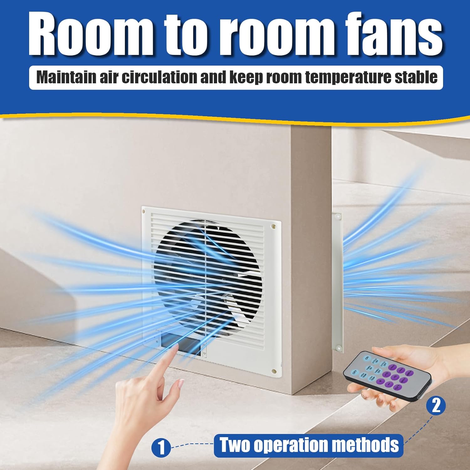Room to Room Fan 8" Air Vent Fan, 10-Speed Quiet Airflow Through-the-Wall Fans, 380CFM, EC Motor In-Wall with Temperature and Timer Setting for for Laundry, Kitchen and Workshop