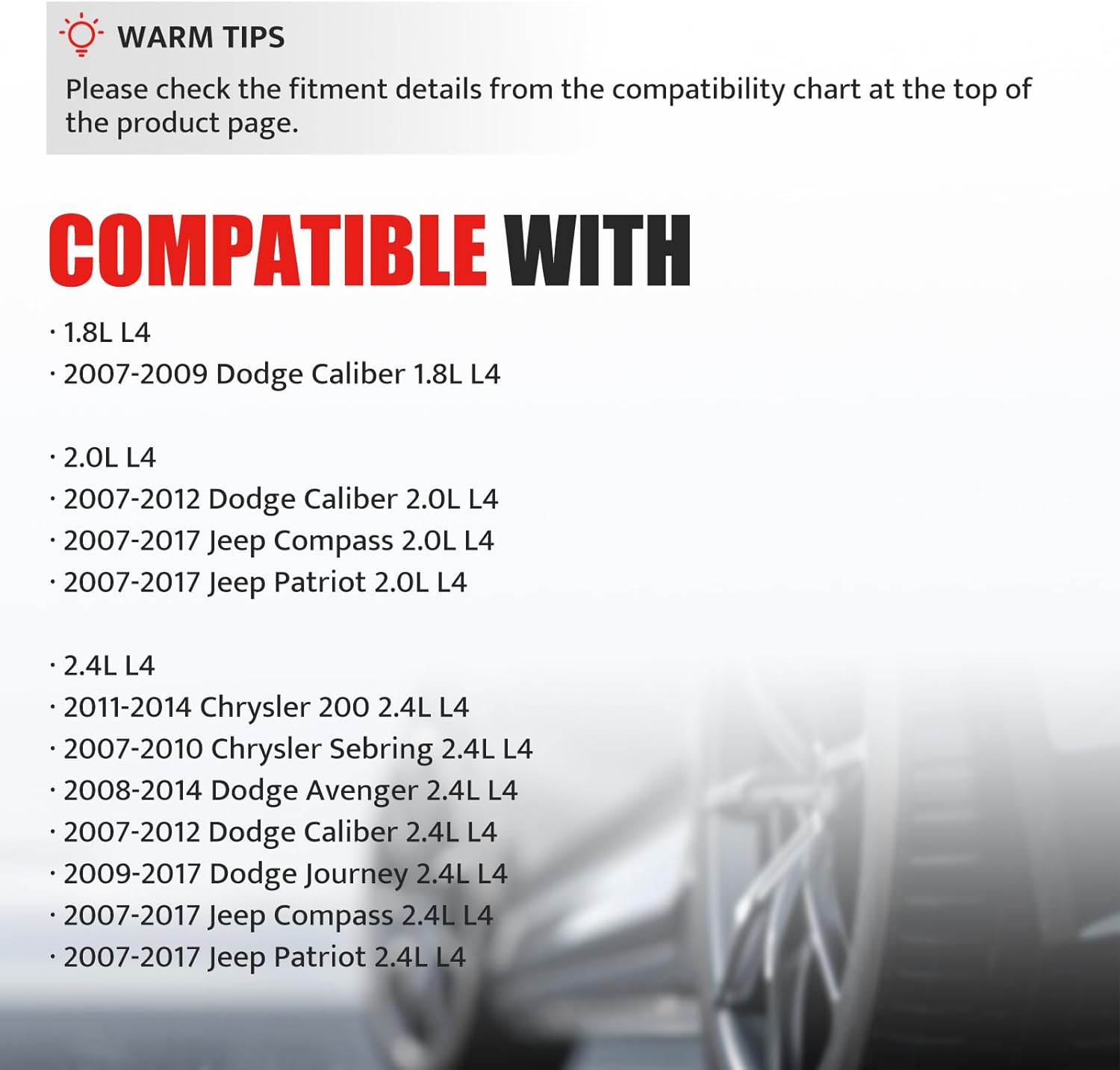 Ignition Coil Pack Spark Plugs fit for 2.4L 2.0L L4 Dodge Journey, Jeep Patriot Compass, Dodge Avenger Caliber, Chrysler 200, Sebring 2007 2008 2009 2010 2011 2012 2013 2014 2015 2016 2017