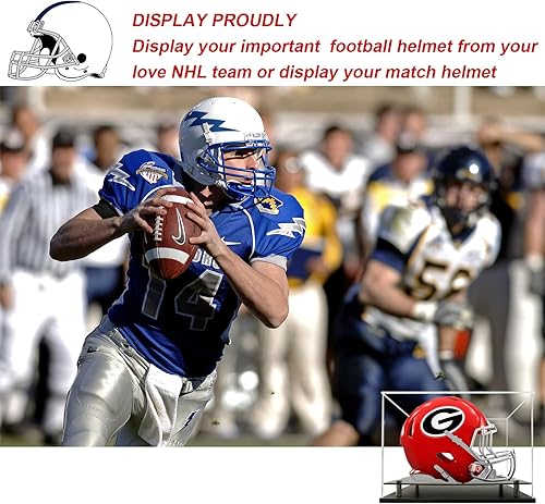Miniatura 5 de Vitrina de casco de fútbol de tamaño completo, vitrina de acrílico de autoensamblaje con base de soporte de protección negra, protección UV,