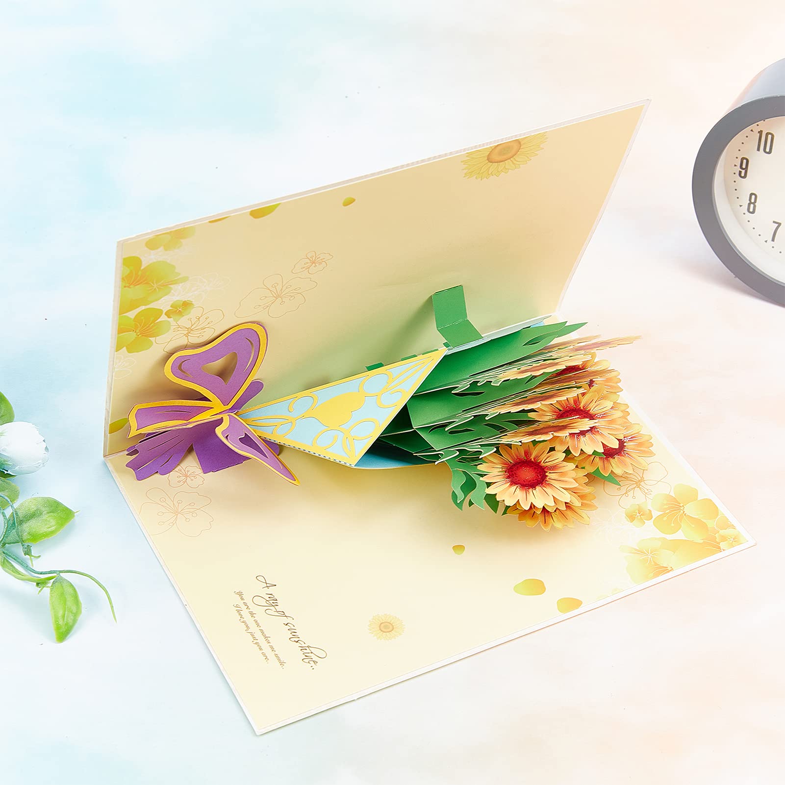 Biglietto di auguri pop-up, motivo floreale 3D, con girasoli, per famiglia, amici, colleghi, insegnanti (biglietto di compleanno, buoni regalo, ringraziamento), con biglietto e busta