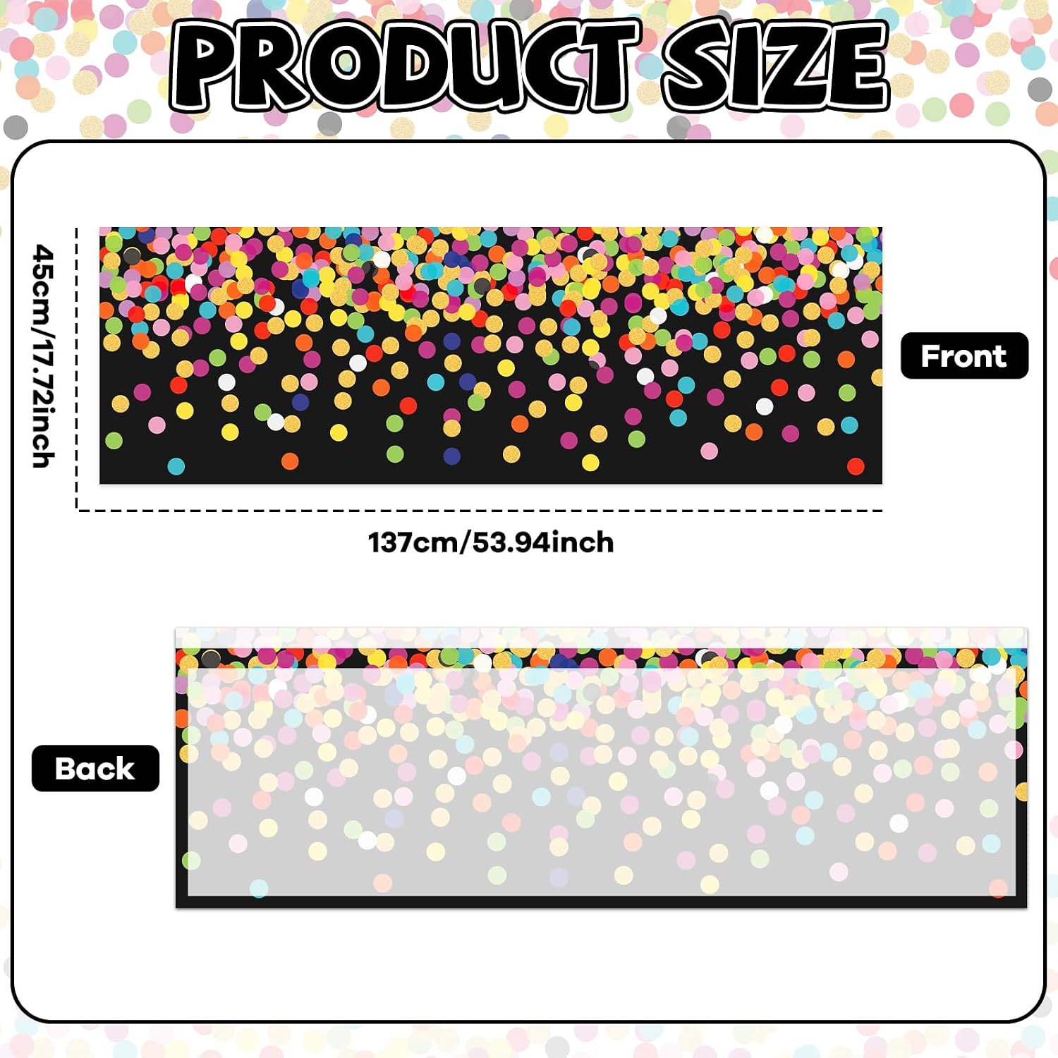 Wiooffen 4 PCS School Classroom Curtains Back to School Valance Curtain 18 x 54In Colorful Confetti Window Treatment Confetti Polka Dot Curtain for Kindergarten Daycare Primary Bedroom Decor(Black)