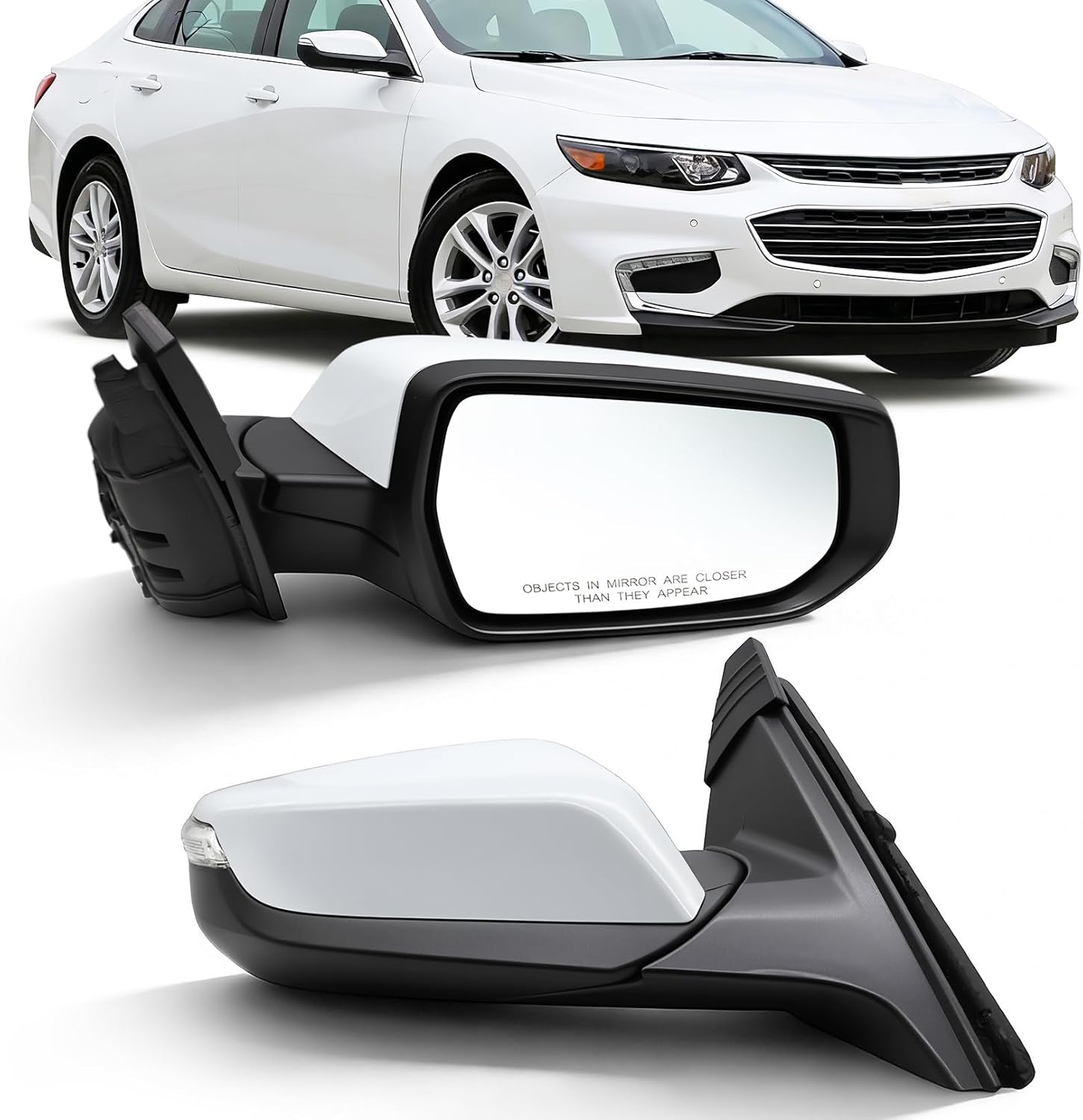 White Right Side Mirror Assembly Compatible with 2016-2022 Malibu LT Hybrid w/Heated and Turn Signal 7pins GM1321539 84288103 (7 Pins White)
