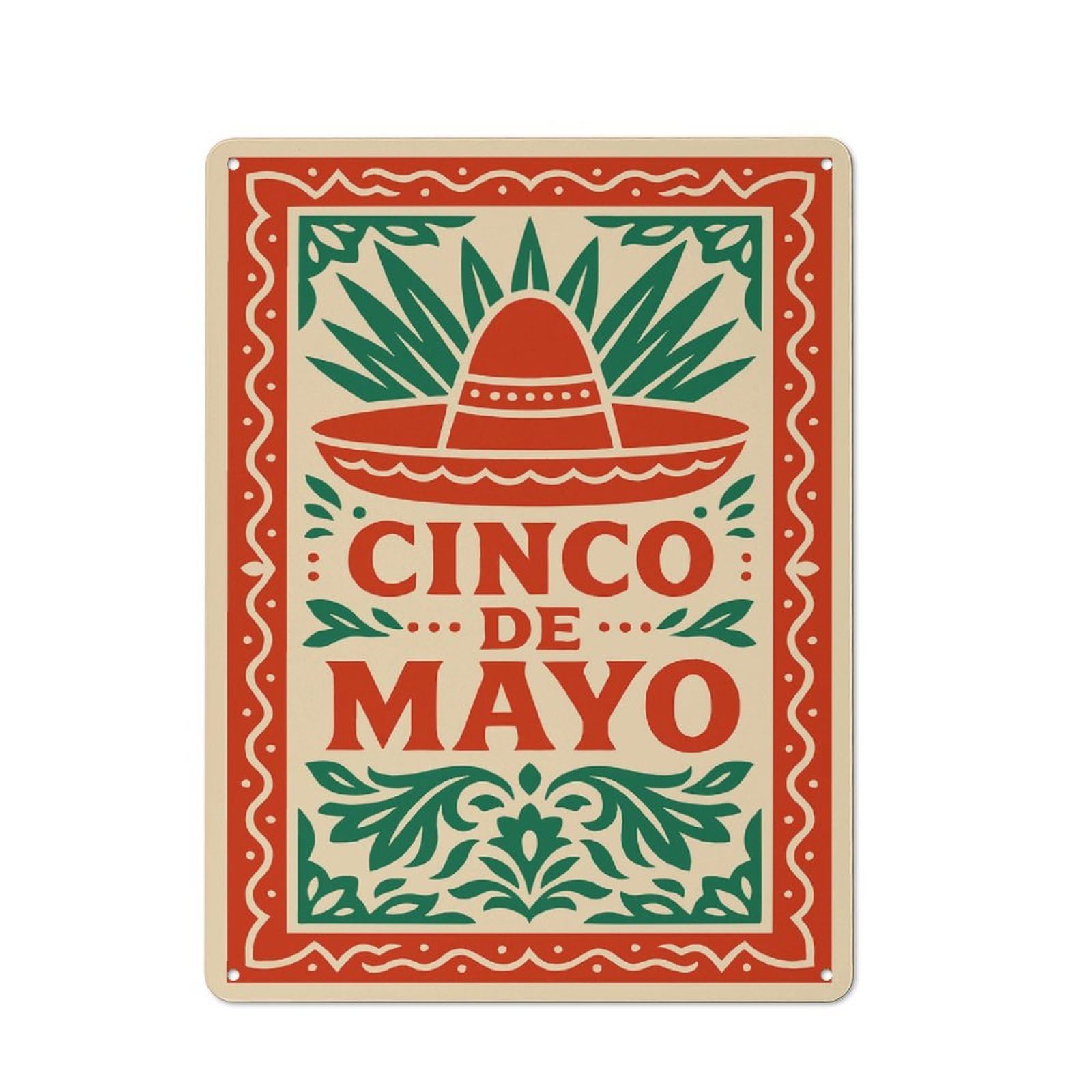 Junmoney Style-6 Tin Wall Plaque 40X30cm With Cinco De Mayo Sombrero And Foliage For Garage Wall, For People Furnishing A Garage, For Retro Home Interiors