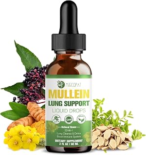 Mullein Drops for Lungs – Natural Lung Detox & Respiratory Support with Elderberry, Thyme, NAC & More – 2 fl oz