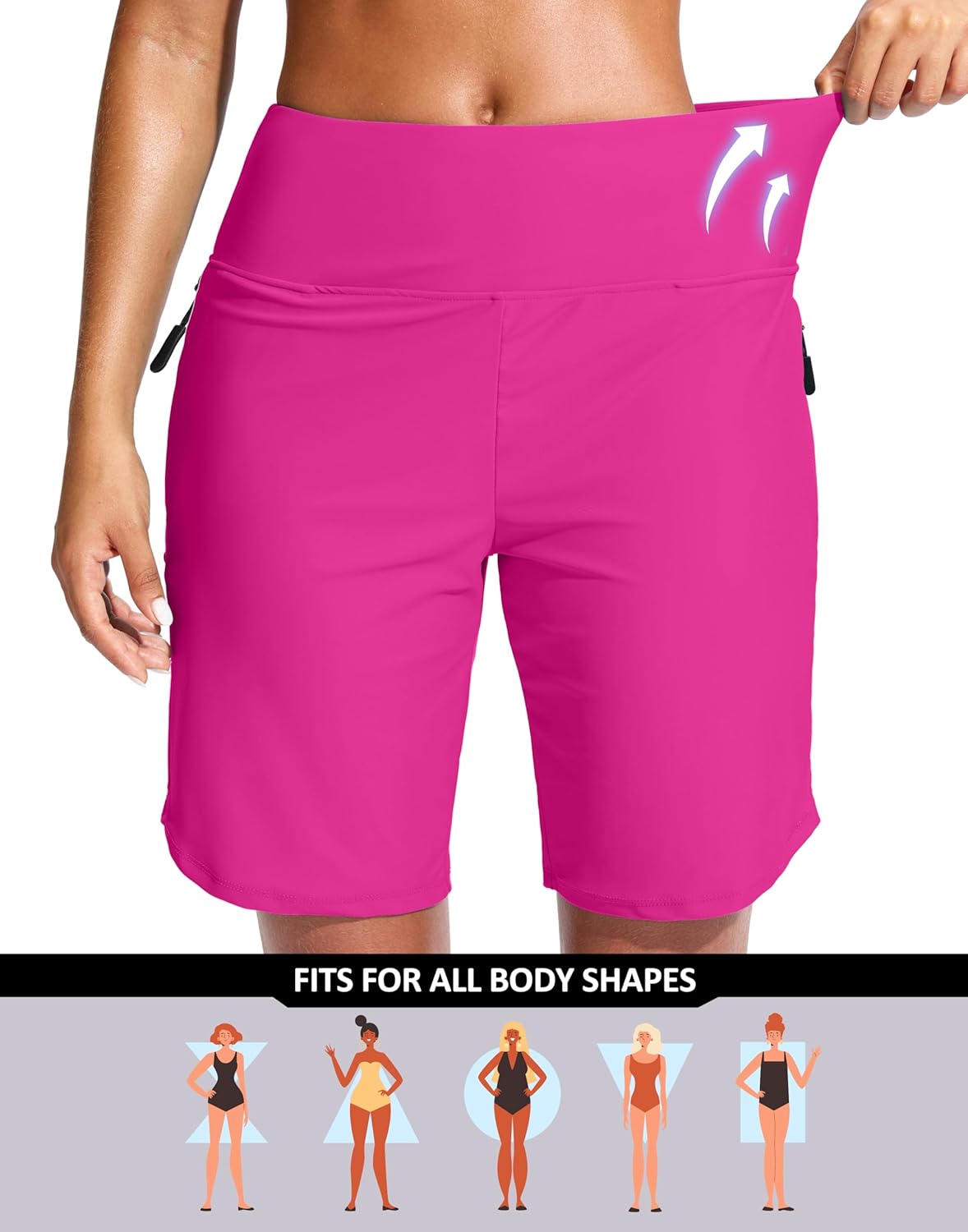 G Gradual Women's 9" Long Swim Board Shorts with Zipper Pockets High Waisted Knee Length Beach Swimming Shorts with Liner - Image 6