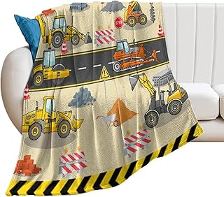 Boys Construction Truck Blanket Lightweight FlannelYellow Cars Truck Machinery Tractor Cute Vehicles Throw Blanket for Women Men Soft Cozy Plush Warm Fleece Birthday Gifts 40