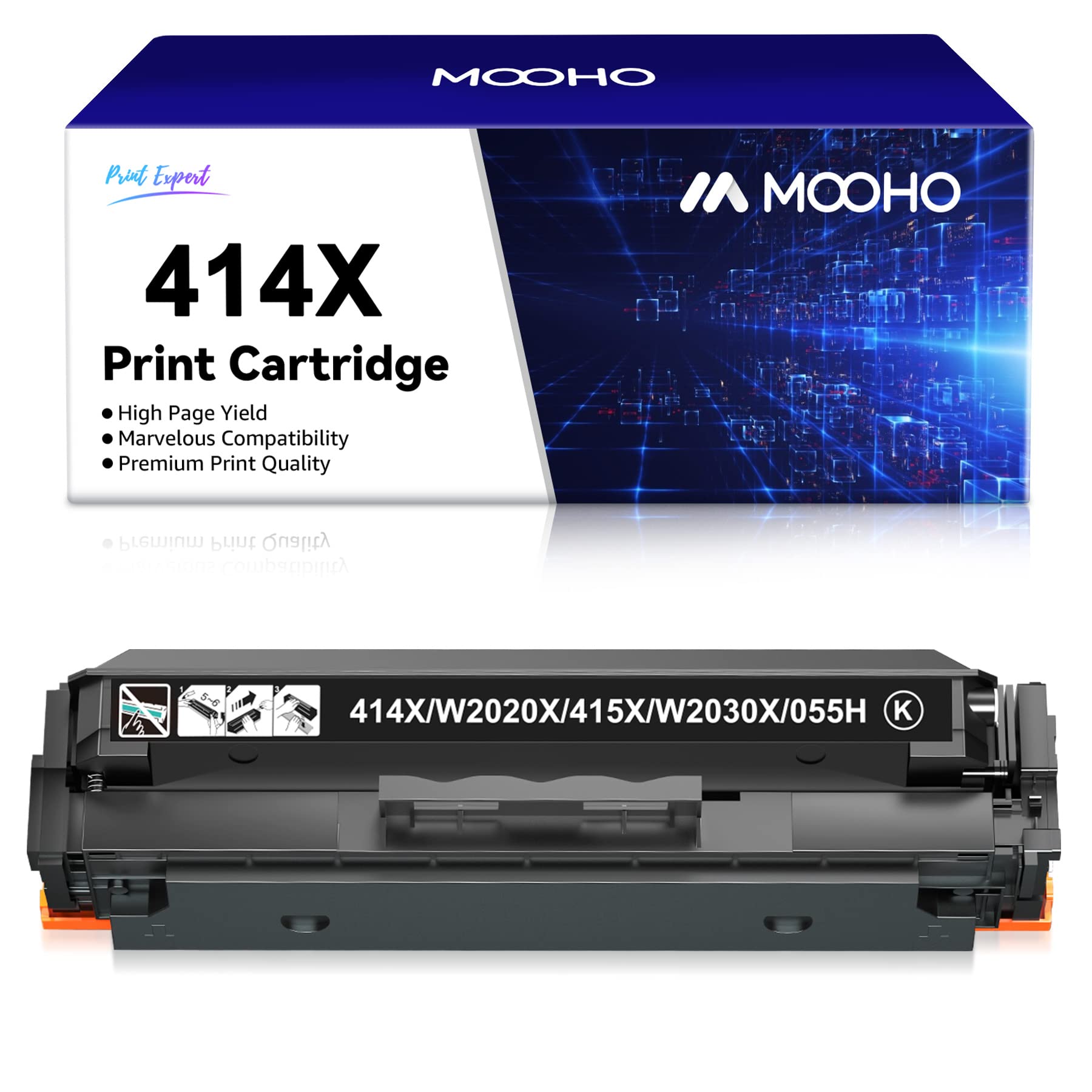 MOOHO Compatible Toner Cartridge Replacement for HP 414X W2020X HP 414A High Yield for HP Color Pro MFP M479fdw M454dn M479fdn M454dw Enterprise M455dn MFP M480f Toner Cartridge (1 Black, No Chip)
