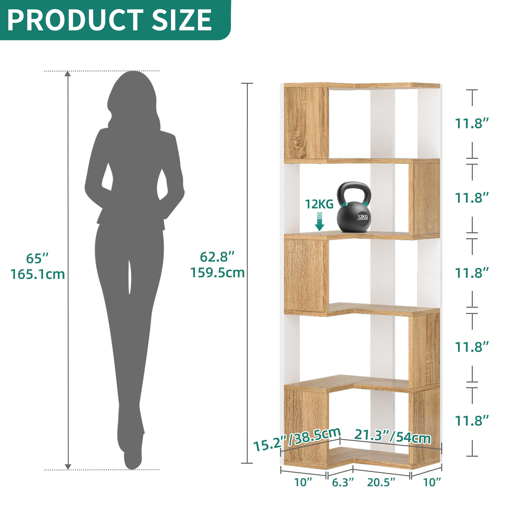 YITAHOME Estantería esquinera de 6 Niveles, estantería en Forma de L, estantería de pie, estantería de Almacenamiento de exhibición, estantería de Almacenamiento para Sala de Estar, Dormitorio