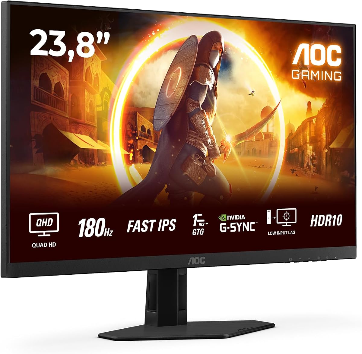 AOC Gaming Q24G2A - Monitor Quad HD de 24 pulgadas, 180 Hz, 1 ms, Comp. G-Sync, HDR10 (2560 x 1440, 2 x HDMI 2.0, 1 x DisplayPort 1.4) Negro-Rojo