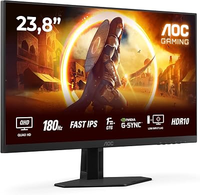 AOC Q24G4RE Gaming Monitor 24 Pulgadas 180Hz Panel Fast IPS, 1ms GtG, HDR10, G-Sync Compatible, (2560×1440 HDMI 1x 2.0 DP 1x 1.4) Negro