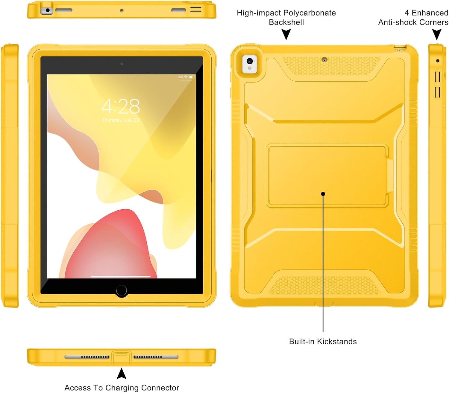 Soke Case for iPad 6th/5th Generation 9.7 Inch 2018/2017,with Built-in Screen Protector and Kickstand, Rugged Full-Body Heavy Duty Protective Cover for Apple iPad Air 2 /Pro 9.7 - Yellow