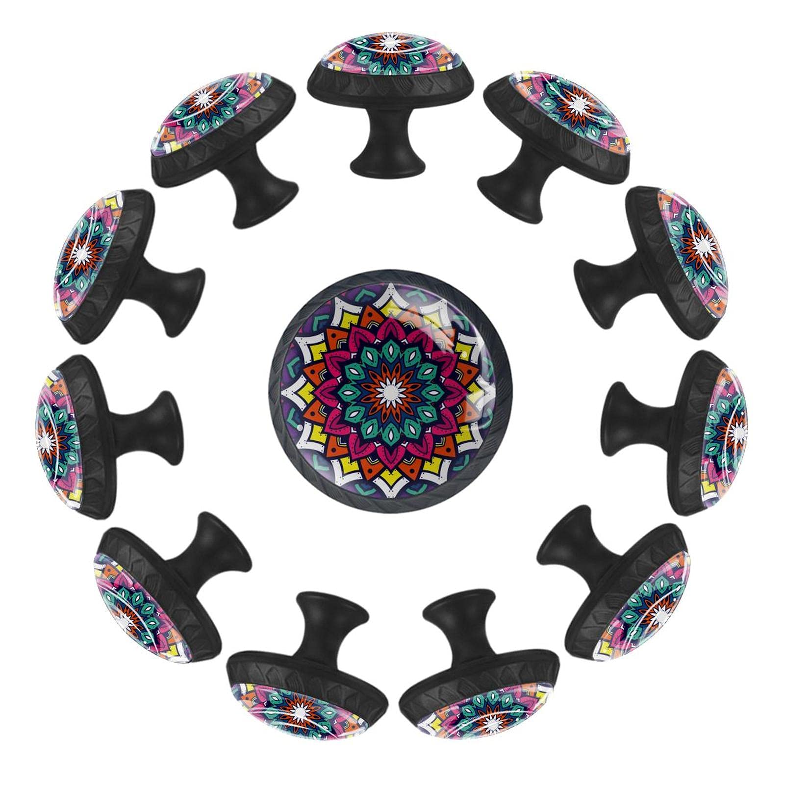 Boutons de tiroir mandala colorés 35 mm poignées de meuble pour commode et chambre enfant lot de 12