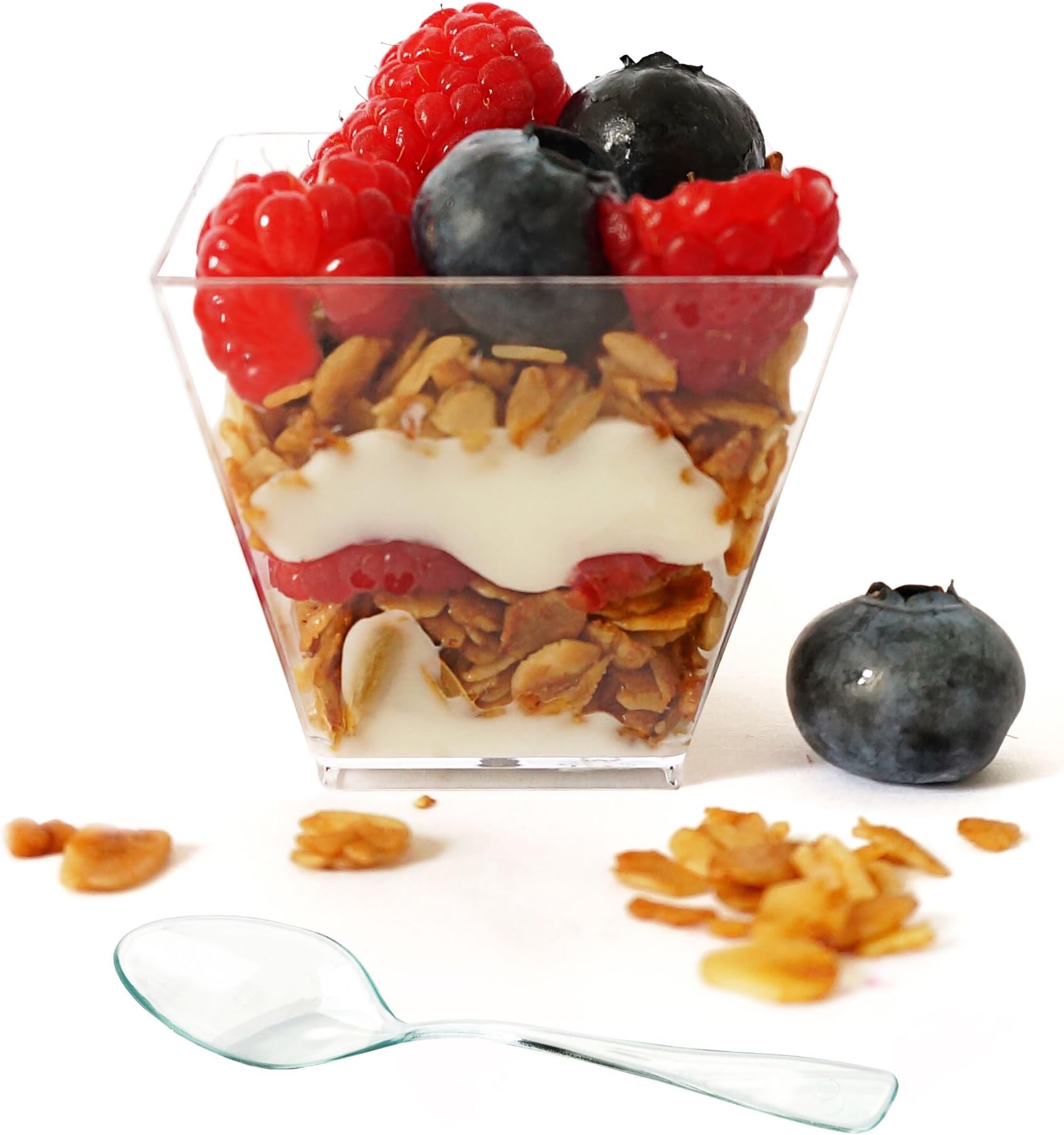 Professional Grade 2 oz Clear Plastic Dessert Cups (50-Pack) with Mini Spoons by Market Lane