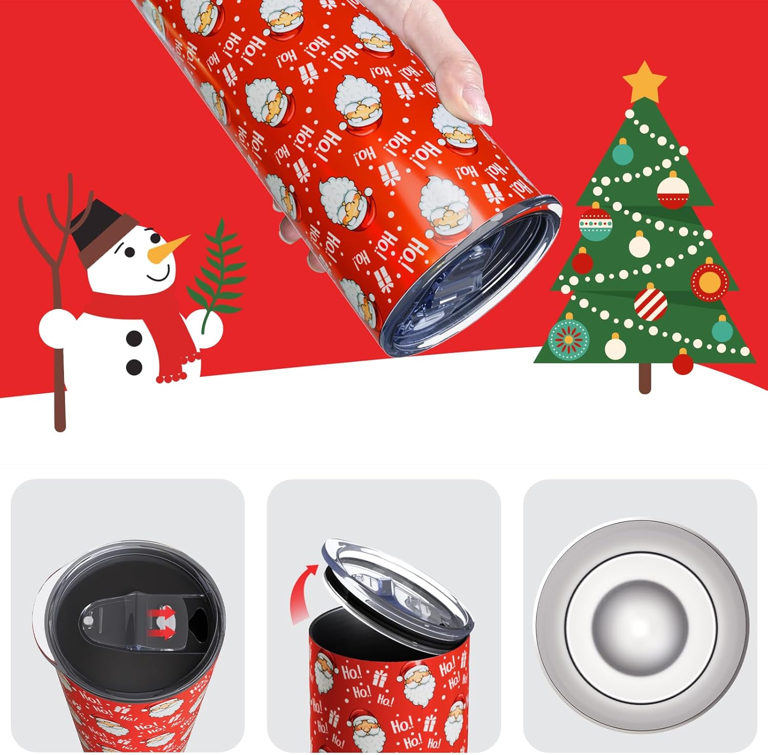 Christmas Red Gifts for Women Men, 20 Oz Tumbler with Lid and Straw, Xmas Santa Claus Stainless Steel Insulated Travel Coffee Cup, Winter Holiday Water Bottle for Him Her (1 PC)
